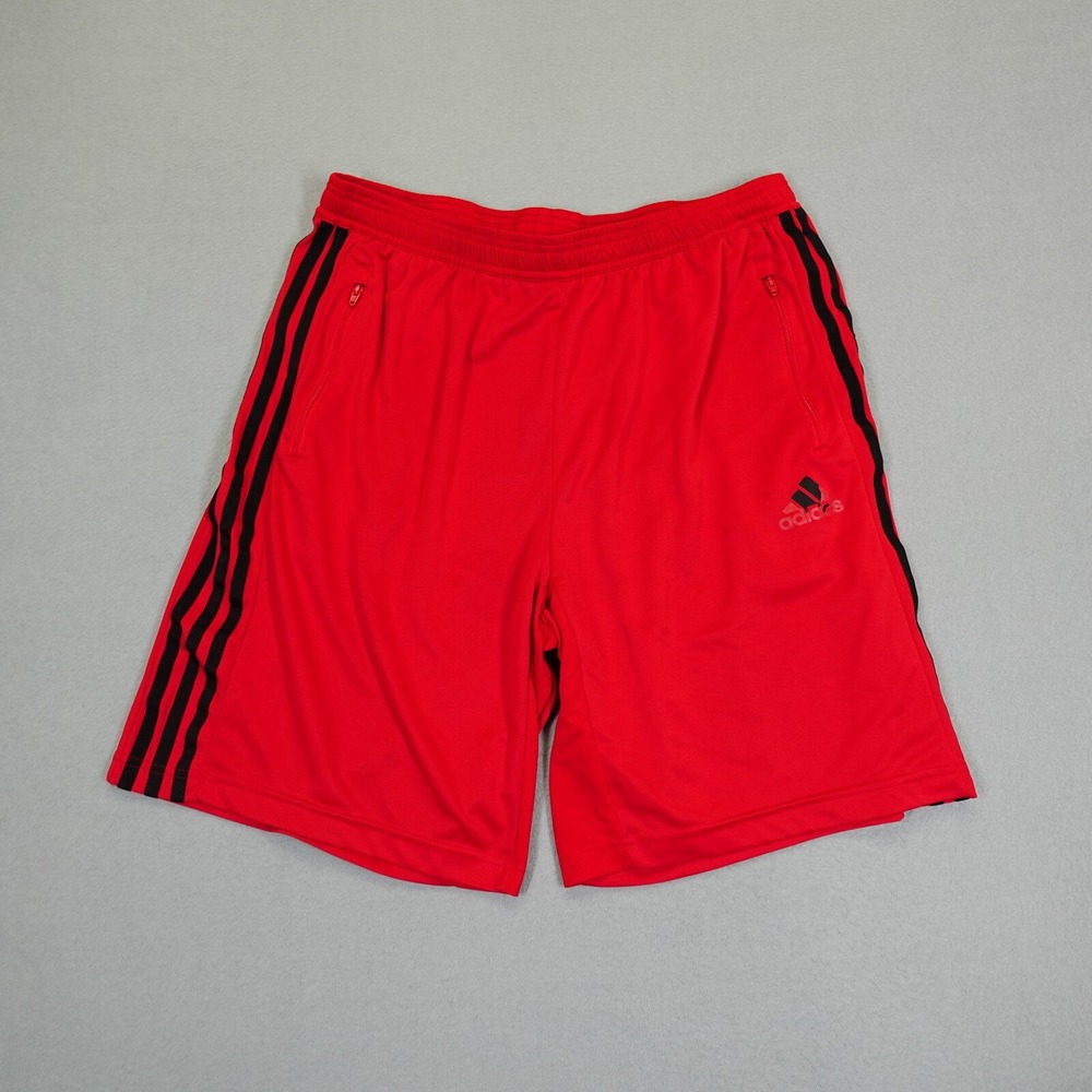Adidas Shorts Mens XL Red 3-Stripe Performance Athletic Gym Training Activewear